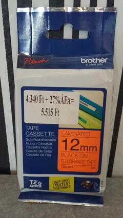 BROTHER FELIRATOZ SZALAG  12MM   BLACK ON FLU ORANGE TAPE  5M/CSOMAG    TZE-B31